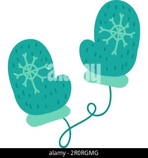 Guanti a maglia calda su disegno vettoriale piatto a corda. Abiti blu, accessori invernali Illustrazione Vettoriale