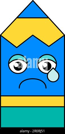 Illustrazione del contorno dell'emoticon a matita teary. Emoji melancholy, lacrima. Adesivo dei cartoni animati sui social media Illustrazione Vettoriale