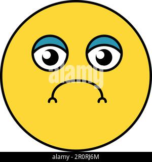 Triste, somber illustrazione di emoji. Ammalato, ammalato, emoticon vertiginoso, emozione. Testa di cartone animato giallo rovesciato Illustrazione Vettoriale