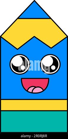 Emoticon a matita affascinata dal vettore facciale. Emoji dello strumento della scuola felice, adesivo del carattere incantato Illustrazione Vettoriale