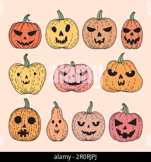 Set di diverse zucche per Halloween Illustrazione Vettoriale
