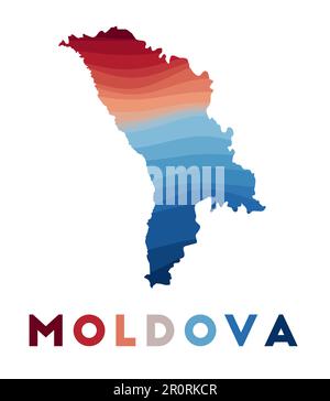 Mappa della Moldavia. Mappa del paese con splendide onde geometriche nei colori rosso e blu. Vivace forma della Moldavia. Illustrazione vettoriale. Illustrazione Vettoriale