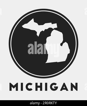 Icona del Michigan. Logo rotondo con mappa e titolo dello stato degli Stati Uniti. Elegante badge Michigan con mappa. Illustrazione vettoriale. Illustrazione Vettoriale