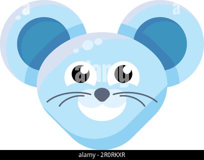 Adesivo emoticon allegro per il viso del mouse. Emoji sorridente, ratto felice con espressione facciale sincera Illustrazione Vettoriale