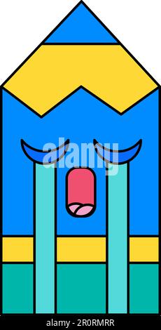 Illustrazione con contorno di un'emoticon a matita che piange. Emoji piangente. Cartoni animati sui social media con lacrime Illustrazione Vettoriale