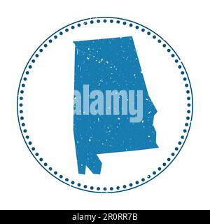 Adesivo Alabama. Timbro da viaggio con mappa dello stato degli Stati Uniti, illustrazione vettoriale. Può essere utilizzato come insegna, logotipo, etichetta, adesivo o badge dell'Alabama. Illustrazione Vettoriale