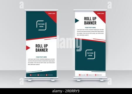 Banner aziendale roll-up e banner pop-up, banner retrattile o banner x Illustrazione Vettoriale