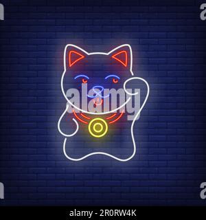 Maneki neko gatto neon segno Illustrazione Vettoriale