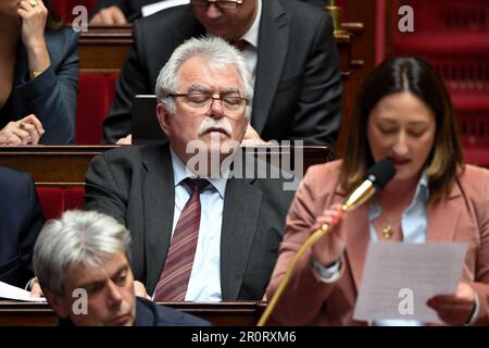 Parigi, Francia. 09th maggio, 2023. Durante le interrogazioni al governo presso l'Assemblea Nazionale di Parigi, Francia, il 9 maggio 2023. (Foto di Lionel Urman/Sipa USA) Credit: Sipa USA/Alamy Live News Foto Stock