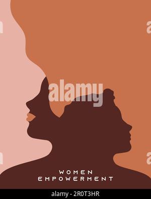 donne empowerment, festa del giorno delle donne poster con donne inverse facce silhouette vettore Illustrazione Vettoriale