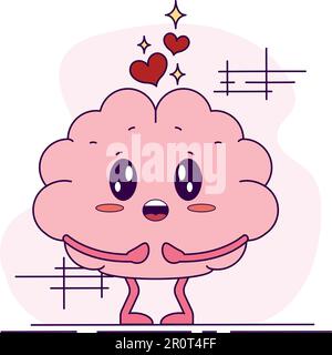Isolato carino in amore cervello cartone animato vettore Illustrazione Vettoriale