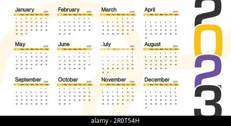 023 calendario aspetto minimalistico, settimana a partire da domenica vettore classico Illustrazione Vettoriale