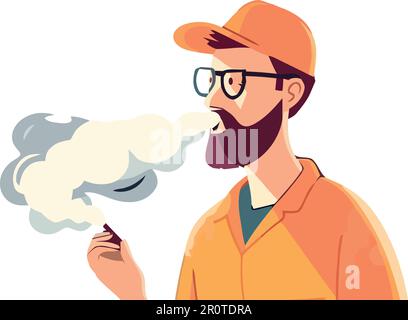 Una persona che lavora, fumando sigaretta, tenendo la pipa isolata Illustrazione Vettoriale