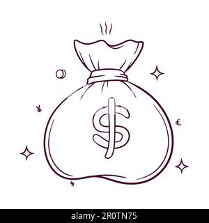 borsa di denaro in dollari. illustrazione vettoriale disegnata a mano Illustrazione Vettoriale