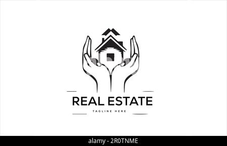 Design del logo della casa immobiliare. Illustrazione Vettoriale