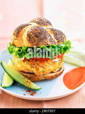 Hamburger di salmone Foto Stock