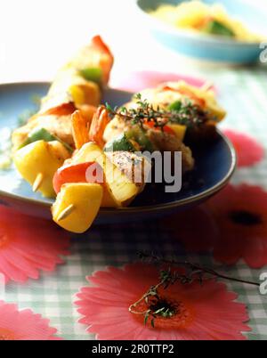 Brochettes di pesce Foto Stock