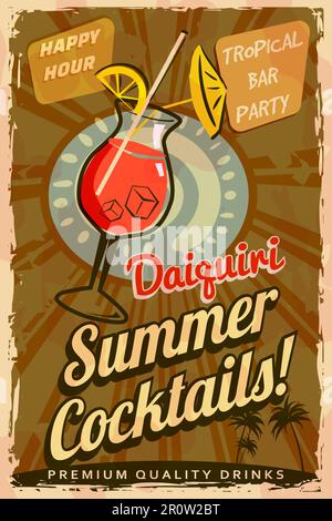 Daiquiri cocktail retro poster. Sala cocktail, insegna vintage Illustrazione Vettoriale
