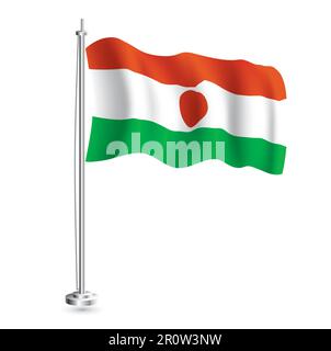 Bandiera Niger. Isola realistica onda bandiera del paese Niger su flagpole. Illustrazione vettoriale. Illustrazione Vettoriale