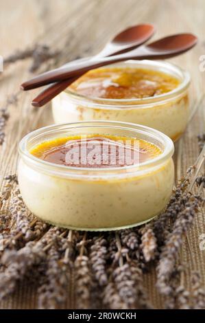 Lavanda e vaniglia-aromatizzati crème brûlée Foto Stock