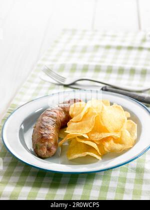 Botifarra con patatine fritte fatte in casa Foto Stock