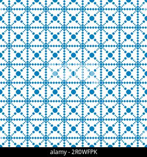 Motivo geometrico senza cuciture blu e bianco con punti e quadrati per il design Foto Stock