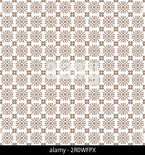 Sottile motivo geometrico in pixel con piccoli motivi floreali in marrone e bianco Foto Stock