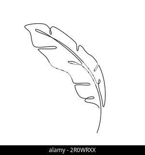 LINEA D'ARTE PIUMA. Disegno a linea continua con sfumatura vettoriale. Vettore per poster a stampa, cartoncino, tatuaggio autoadesivo con foglia di banana. Feather One Line ART Han Illustrazione Vettoriale