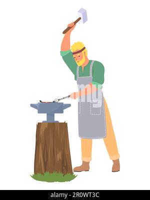 Il maestro del fabbro maschio colpisce l'incudine dell'illustrazione vettoriale Illustrazione Vettoriale