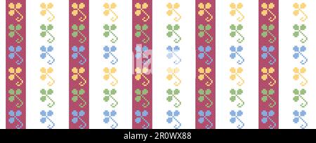 Stampa colorata vettoriale floreale a righe, motivo, ornamento per tessuto o stoffa. Stampa a righe colorata Carpathian Lemky. Pixel art, vyshyvanka Illustrazione Vettoriale