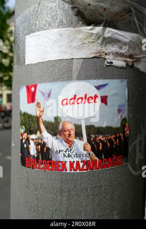 Adesivo, elezioni presidenziali, elezioni parlamentari in Turchia nel maggio 2023, cittadini turchi, Berlino, Germania Foto Stock