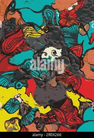 Digital Abstract Illustration Waves and Movement Fluid Shapes Design intricati colori multipli Illustrazione Vettoriale