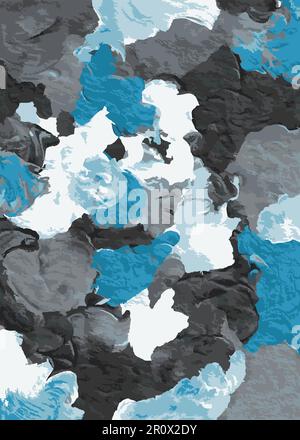 Digital Abstract Illustration Waves and Movement Fluid Clouds Design Blue and White Colors Illustrazione Vettoriale