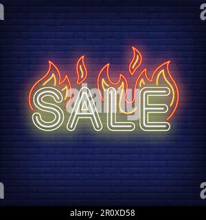 Vendita con fuoco al neon segno Illustrazione Vettoriale