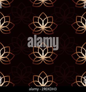 Sfumatura metallizzata fiore di loto motivo senza cuciture su sfondo nero. Stampa vettoriale. loto d'oro Illustrazione Vettoriale