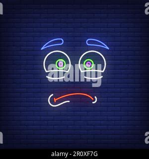 Segno emoticon spaventati al neon Illustrazione Vettoriale