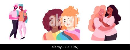 illustrazione vettoriale set orizzontale di persone omosessuali isolate su sfondo bianco Illustrazione Vettoriale