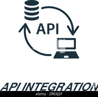 Icona di integrazione API. Semplice firma monocromatica dalla raccolta di sviluppo app. Icona di integrazione API per logo, modelli, web design e infografiche. Illustrazione Vettoriale