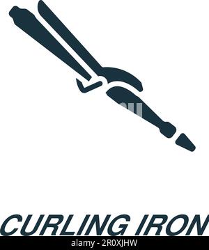 Icona del ferro arricciante. Bianco e nero semplice segno dalla collezione di bellezza e cura personale. Icona di ferro arricciante per logo, modelli, web design e infografiche Illustrazione Vettoriale