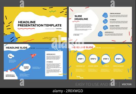 I modelli di presentazione creativa sono elementi su sfondo blu. Infografiche vettoriali. Illustrazione Vettoriale