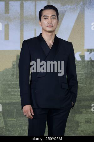 10 maggio 2023 – Seul, Corea del Sud: Attore sudcoreano Song Seung-heon, invito fotografico per la conferenza stampa del film Netflix Black Knight a Seoul, Corea del Sud, il 10 maggio 2023. Il film si aprirà il 12 maggio. (Foto di Lee Young-ho/Sipa USA) Foto Stock