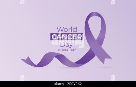 world cancer day, banner del giorno del cancro con banner nastro viola Illustrazione Vettoriale