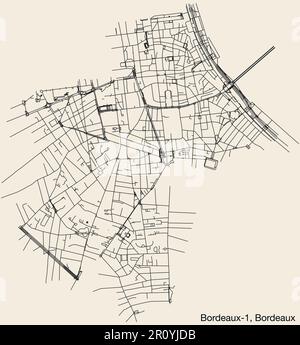 Mappa stradale del CANTONE BORDEAUX-1, BORDEAUX Illustrazione Vettoriale