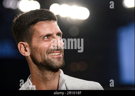 Milano, Italia. 10 maggio 2023. Novak Djokovic partecipa alla partita di calcio di prima tappa della UEFA Champions League tra AC Milan e FC Internazionale. Credit: Nicolò campo/Alamy Live News Foto Stock