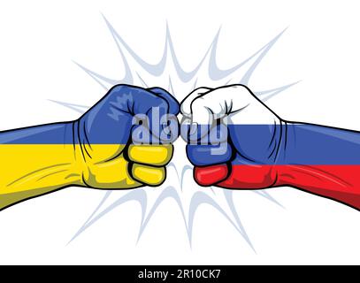 ucraina russia guerra conflitto punzonatura pugno concetto bandiera vista laterale illustrazione vettore su sfondo bianco Illustrazione Vettoriale