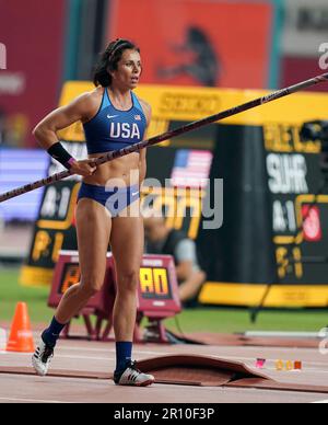 Jennifer SUHR partecipa alla pole vault ai campionati mondiali di atletica di Doha 2019. Foto Stock