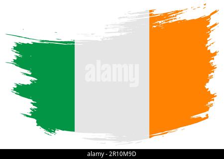 Sfondo del vettore flag del tratto del pennello irlandese. Banner isolato dipinto a mano in stile grunge irlandese. Illustrazione Vettoriale