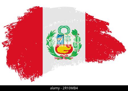 Perù sfondo vettore flag tratto pennello. Banner isolato dipinto a mano in stile grunge peruviano. Illustrazione Vettoriale