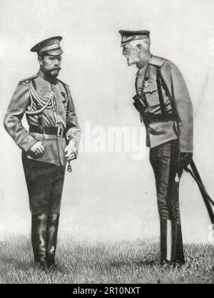 Lo zar Nicholas II e il Granduca Generale Nicholaevich hanno avuto una discussione sul fronte durante la prima guerra mondiale Foto Stock