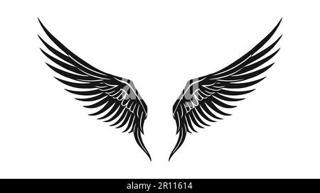 Angel Wings, collezione di ali di uccello cartoon disegnati a mano vettoriale illustrazione. Logo, icona Illustrazione Vettoriale